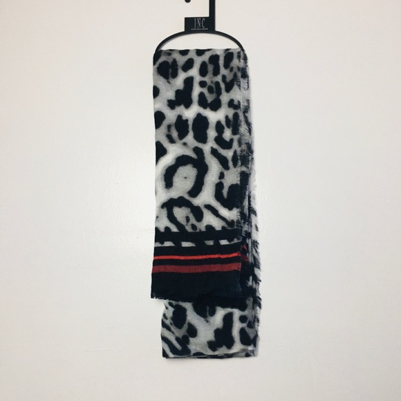 INC Wrap Scarf Animal Print Pashmina  black red Neck Warmer - Picture 7 of 7